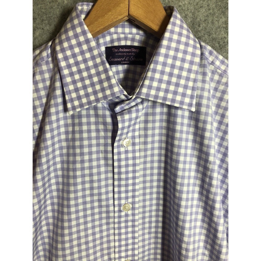 The Andover Shop Dress Shirt Mens 15.5 Blue Gingham Seaward Stearn Classic